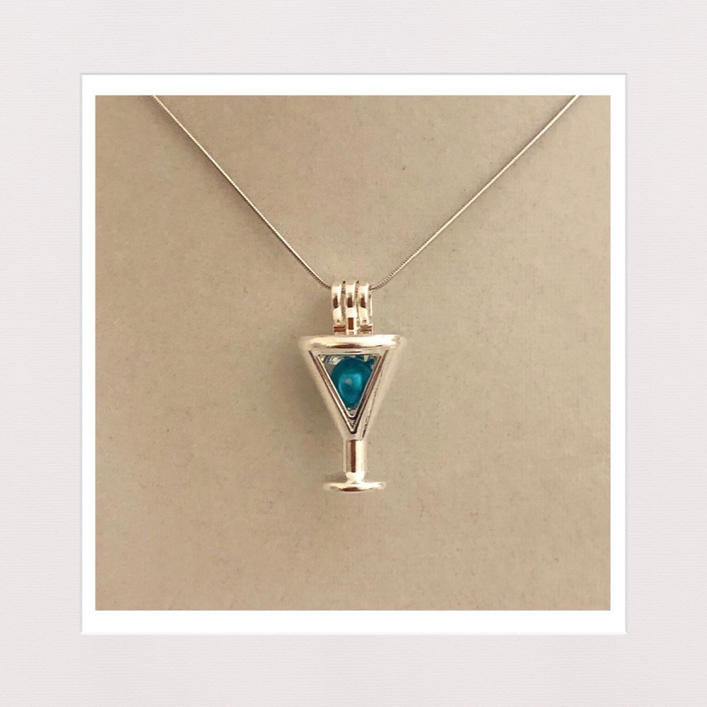 Genuine Blue Freshwater Pearl in Martini Glass